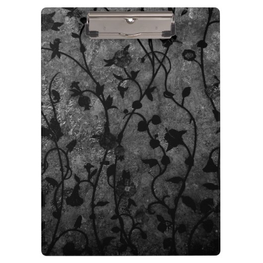 Schwarz-Weiß-Gotik Antike Blumen Klemmbrett (Vorderseite)