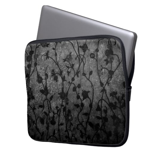 Schwarz-Weiß-Gotik Antike Blumen Laptopschutzhülle (Vorderseite Links)