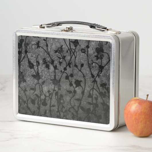 Schwarz-Weiß-Gotik Antike Blumen Metall Lunch Box (Beispiel)