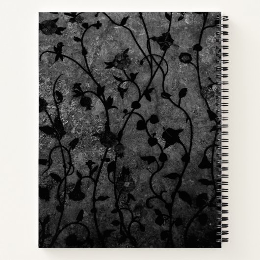 Schwarz-Weiß-Gotik Antike Blumen Notizbuch (Rückseite)