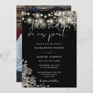 Schwarz-Weiß-Gotik-Rose Lights Foto Hochzeit Einladung