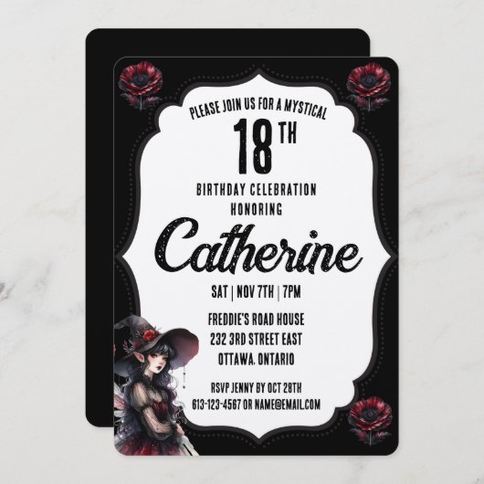 Schwarz-Weiß-Gotik zum Geburtstag Einladung (Vorne/Hinten)