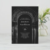 Schwarz-Weiß-Gotischer Bogen Elegante Hochzeit Dun Einladung (Stehend Vorderseite)