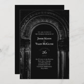 Schwarz-Weiß-Gotischer Bogen Elegante Hochzeit Dun Einladung (Vorne/Hinten)