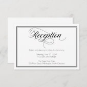 Schwarz-Weiß-Graceful-Script-Hochzeitsempfang Begleitkarte (Vorne/Hinten)
