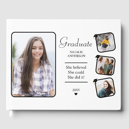 Schwarz-Weiß-Graduate-Foto-Collage-Abschluss Gästebuch (Vorderseite)