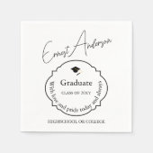 Schwarz-Weiß-Graduate Moderne Elegante Abschluss Serviette (Vorderseite)