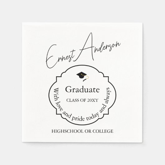 Schwarz-Weiß-Graduate Moderne Elegante Abschluss Serviette (Vorderseite)