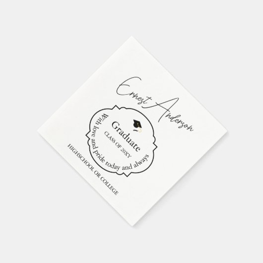 Schwarz-Weiß-Graduate Moderne Elegante Abschluss Serviette (Ecke)