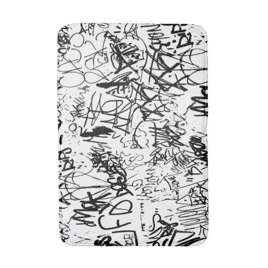 Schwarz-Weiß-Graffiti-Abstrakt-Collage Badematte (Vorderseite Vertikal)