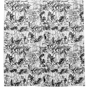 Schwarz-Weiß-Graffiti-Abstrakt-Collage Duschvorhang