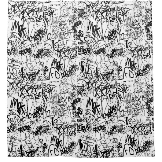 Schwarz-Weiß-Graffiti-Abstrakt-Collage Duschvorhang (Vorderseite)