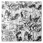 Schwarz-Weiß-Graffiti-Abstrakt-Collage Fliese (Vorderseite)