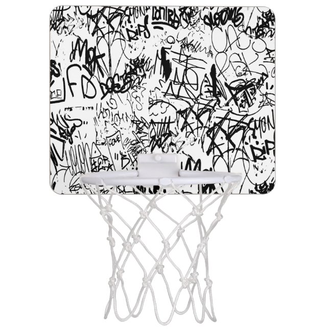 Schwarz-Weiß-Graffiti-Abstrakt-Collage Mini Basketball Netz (Vorderseite)