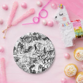 Schwarz-Weiß-Graffiti-Abstrakt-Collage Pappteller (Party)