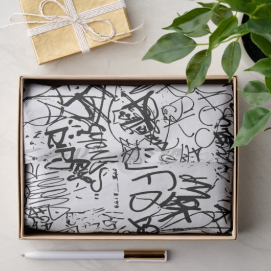 Schwarz-Weiß-Graffiti-Abstrakt-Collage Seidenpapier (Geschenk)