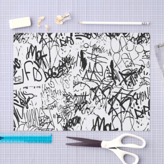 Schwarz-Weiß-Graffiti-Abstrakt-Collage Seidenpapier (Handwerk)