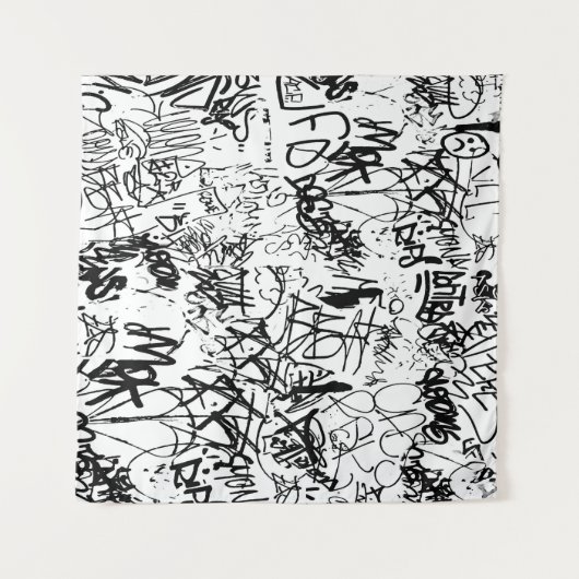 Schwarz-Weiß-Graffiti-Abstrakt-Collage Wandteppich (Vorderseite (Horizontal))