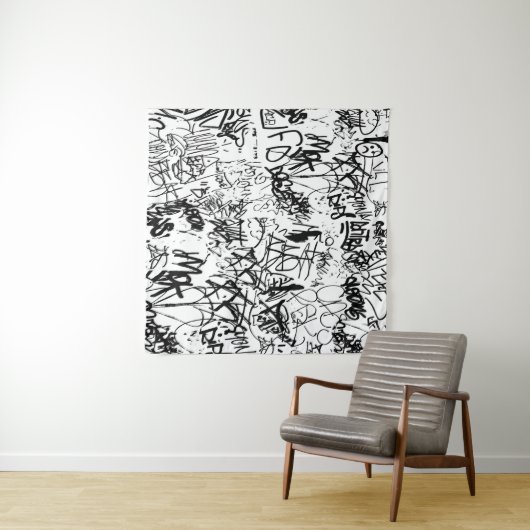 Schwarz-Weiß-Graffiti-Abstrakt-Collage Wandteppich (Beispiel (Horizontal))