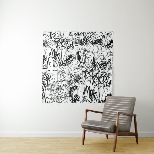 Schwarz-Weiß-Graffiti-Abstrakt-Collage Wandteppich (Beispiel)