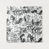 Schwarz-Weiß-Graffiti-Abstrakt-Collage Wandteppich (Vorderseite)