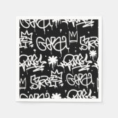 Schwarz-Weiß-Graffiti-Muster Serviette (Vorderseite)