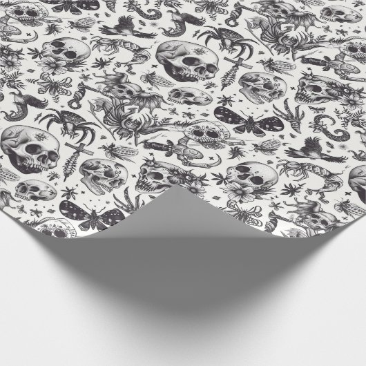 Schwarz-Weiß-Graffiti-Stilskulpturen Halloween Geschenkpapier (Ecke)