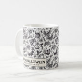 Schwarz-Weiß-Graffiti-Stilskulpturen Halloween Kaffeetasse (Vorderseite Links)
