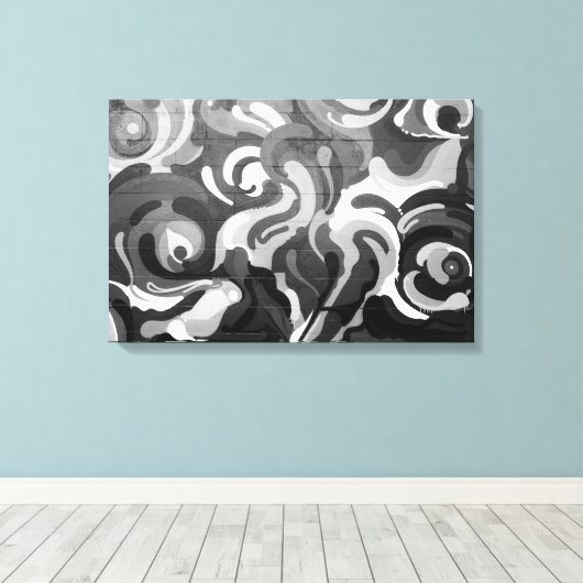 Schwarz-Weiß-Graffiti-Swirt-Muster in San Fran Leinwanddruck (Insitu (Holzboden))