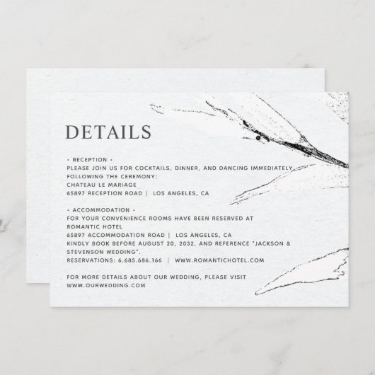 Schwarz-Weiß-Grafik-Blatt Moderne Hochzeit Begleitkarte (Vorne/Hinten)