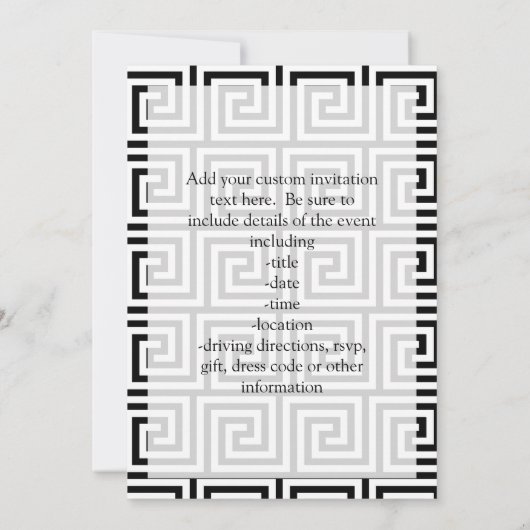 Schwarz-Weiß-Grafik-Griechisches Schlüsselmuster Einladung (Rückseite)