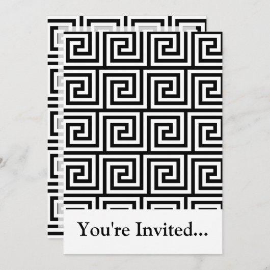 Schwarz-Weiß-Grafik-Griechisches Schlüsselmuster Einladung (Vorne/Hinten)