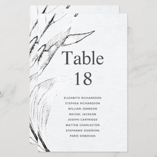 Schwarz-Weiß-Grafik-Leafage-Sitzplan (Vorne/Hinten)