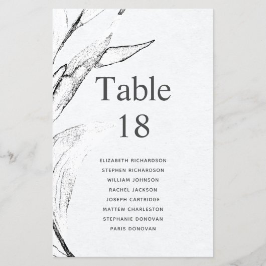 Schwarz-Weiß-Grafik-Leafage-Sitzplan (Vorderseite)