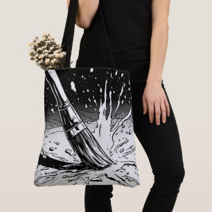 Schwarz-weiß-grafischer Stil Pinsel-Farbfleck Tasche