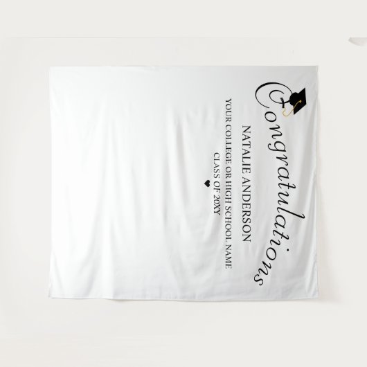 Schwarz-Weiß-Gratulation Abschluss Hintergrund Wandteppich (Vorderseite (Horizontal))