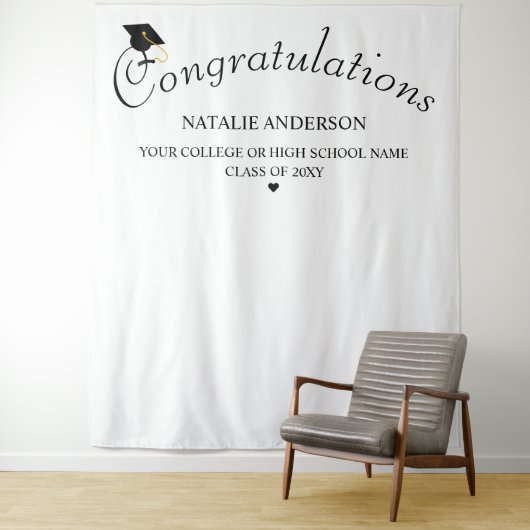 Schwarz-Weiß-Gratulation Abschluss Hintergrund Wandteppich (Beispiel)