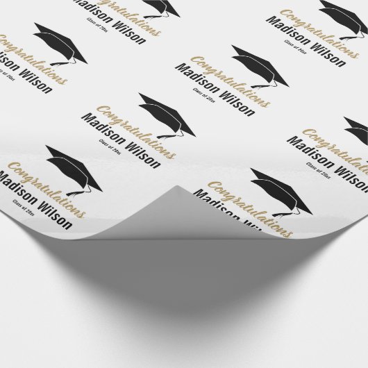 Schwarz-Weiß-Gratulation Graduierung Cap Geschenkpapier (Ecke)