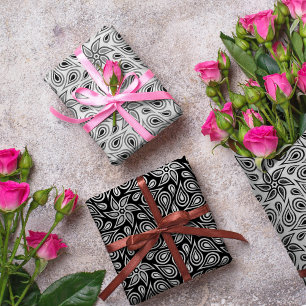 Schwarz-weiß & grau Abstrakte Blume Paisley Patter Geschenkpapier Set