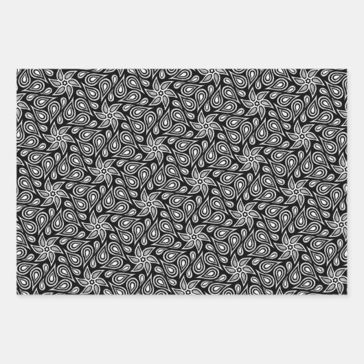 Schwarz-weiß & grau Abstrakte Blume Paisley Patter Geschenkpapier Set (Vorderseite 2)