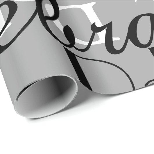 Schwarz / Weiß / Grau, benutzerdefiniertes Namensm Geschenkpapier (Rolleneckpunkt)