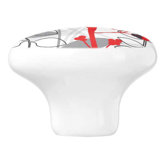 Schwarz-Weiß-Grau Botanischer Blumendresser Keramikknauf (Seitenansicht)