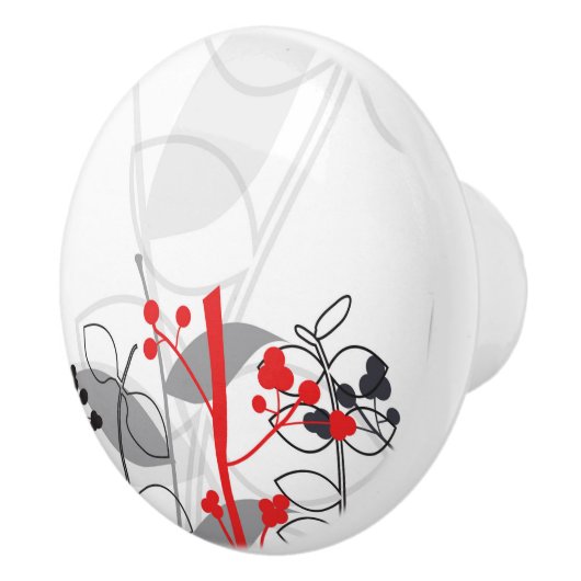 Schwarz-Weiß-Grau Botanischer Blumendresser Keramikknauf (Rechts)