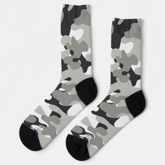 Schwarz, Weiß, Grau Camouflage Design Socken (Linkes Detail)