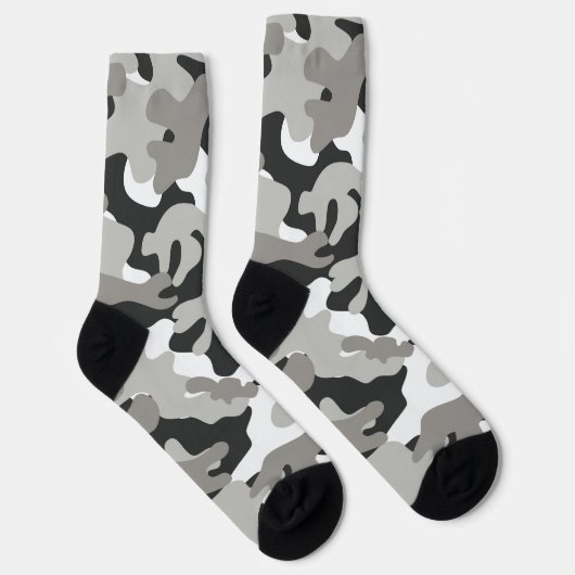 Schwarz, Weiß, Grau Camouflage Design Socken (Rechts)