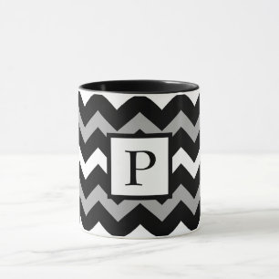 Schwarz Weiß & Grau Chevron Druckmuster Tasse