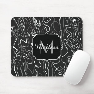 Schwarz weiß grau Damast abstrakte Wirbel Monogram Mousepad