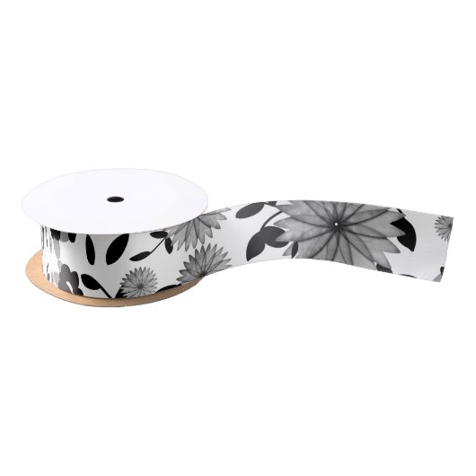 Schwarz-weiß Grau Florals Design Satin Ribbon Satinband (Spule)