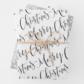 Schwarz-weiß & grau Frohe Weihnachtsschneeflocken  Geschenkpapier Set (Beispiel)