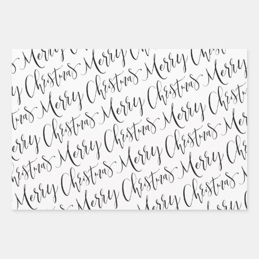 Schwarz-weiß & grau Frohe Weihnachtsschneeflocken  Geschenkpapier Set (Vorderseite)